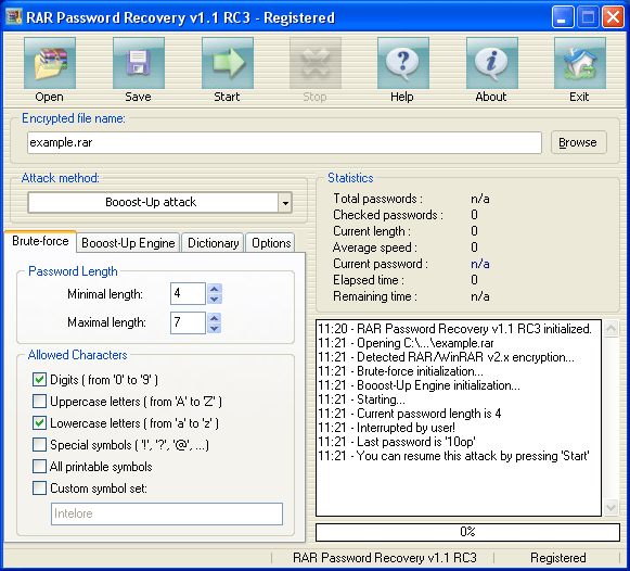 RAR Password Recovery Screenshot